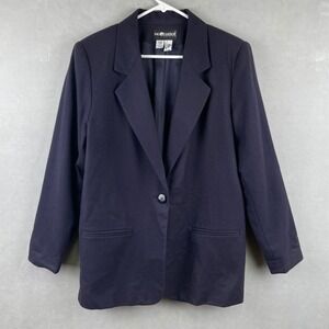 VTG Sag Harbor Petite Navy Blue 100% Wool Single Button Office Blazer Jacket 12P